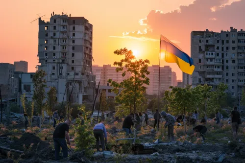 Paysage ukrainien symbolisant l'espoir d'un avenir meilleur