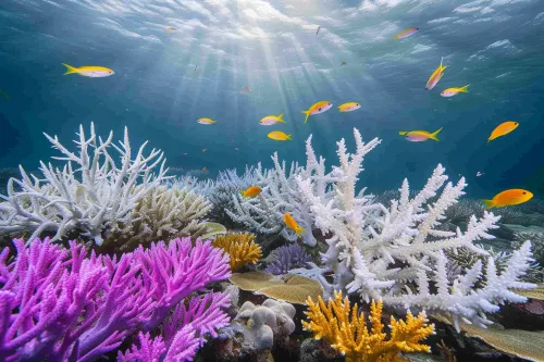Corail blanchi, impact dévastateur du réchauffement climatique.