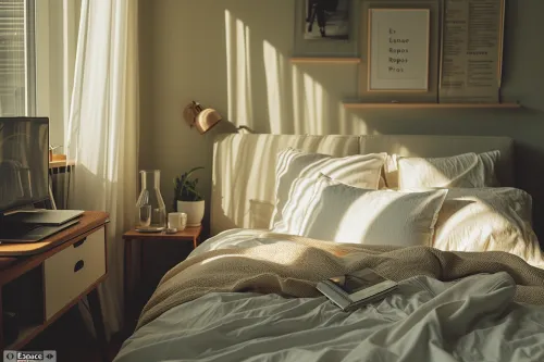 Présentation d'un sanctuaire de sommeil impeccablement aménagé, propice à un repos optimal et un Espace Repos Pro.