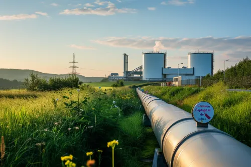 Installation industrielle complexe et moderne, spécialisée dans la capture et le stockage du carbone pour assainir l'atmosphère terrestre.