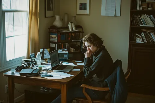 Un freelance réfléchit intensément pour comprendre et déchiffrer les mécanismes du stress professionnel.