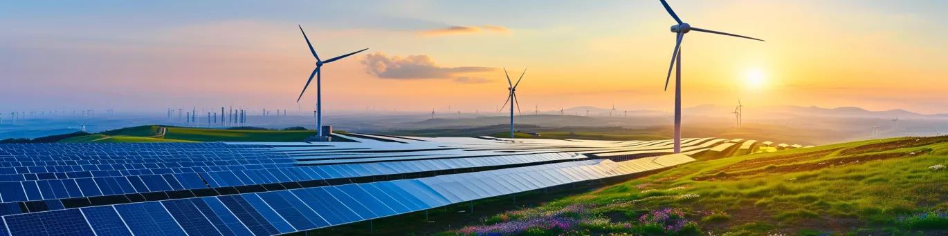 Panneaux solaires et éoliennes modernes symbolisant l'innovation et les avancées cruciales dans les énergies durables pour un avenir vert.