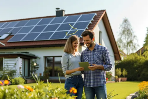 Maison moderne avec des panneaux solaires fonctionnels, représentant un guide pratique pour démarrer sa transition énergétique.