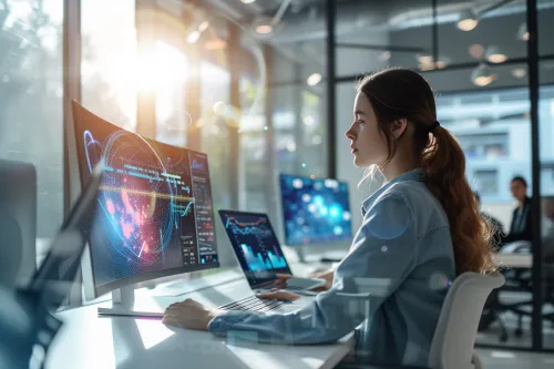 Des éléments visuels symbolisent l'IA et le No-code se combinant pour générer une innovation entrepreneuriale rapide. Cette fusion crée de nouvelles opportunités.