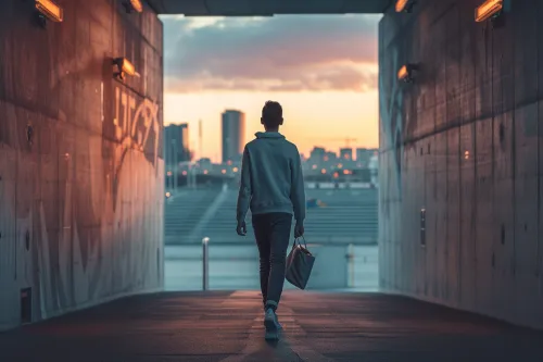 Un athlète en pleine transition de carrière sportive, symbolisant un nouveau chapitre au-delà des terrains, vers un futur prometteur et stimulant.
