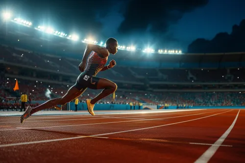 Jeune athlète en pleine course, symbolisant l'ascension fulgurante et les performances record d'un prodige du sport.