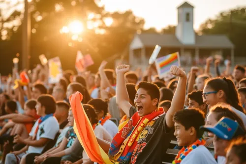 Des supporters de tous âges et horizons se réjouissent ensemble lors d'un match, illustrant la force de la cohésion sportive locale.
