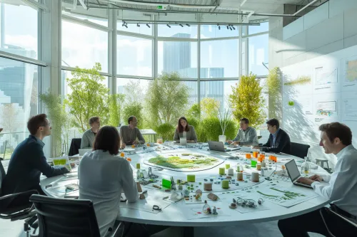 Concepts clés de l'économie circulaire intégrant des matériaux éco-conçus pour un avenir plus durable.