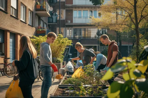 Des personnes collaborent activement, symbolisant l'impact tangible des micro-engagements locaux sur le tissu communautaire.