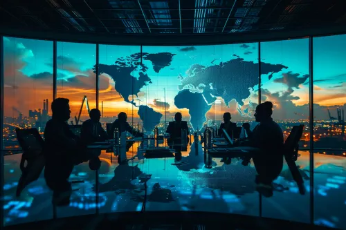 Visualisation complexe des interconnexions mondiales, détaillant les implications géopolitiques et économiques futures.