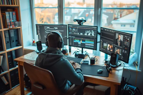 Un entrepreneur dynamique explore les multiples opportunités offertes par l'IA dans l'univers digital moderne.