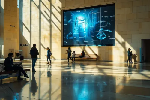 Représentation visuelle de l'impact positif de l'intelligence artificielle sur l'efficacité et l'équité du système judiciaire.