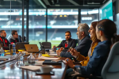 Groupe de supporters actifs participant à une réunion stratégique de leur club, influençant la gouvernance.