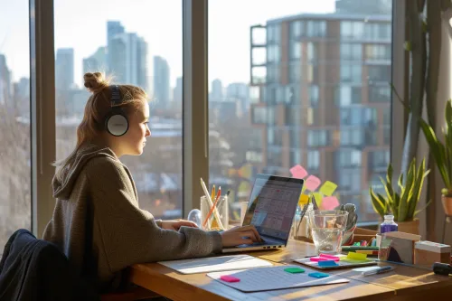 Femme souriante pratiquant la méditation en pleine nature, représentant une démarche de mieux-être et de sérénité sur le long terme.