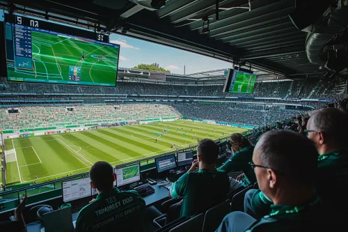 Panneau digital présentant des indicateurs environnementaux clés pour des performances sportives durables et une transparence accrue.