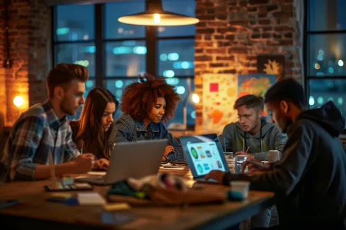 Jeunes utilisant activement leurs smartphones dans un contexte de mobilisation digitale, le web devenant tribune puissante.