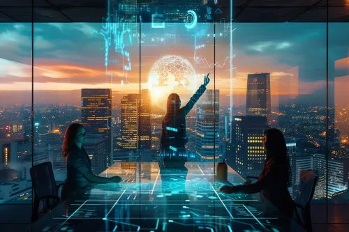 Visualisation de l'IA modelant un futur innovant avec une vision proactive et des technologies avant-gardistes.