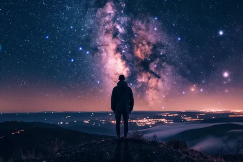 Une vue cosmique montrant la Terre et des exoplanètes lointaines, invitant à méditer sur notre position dans l'univers.