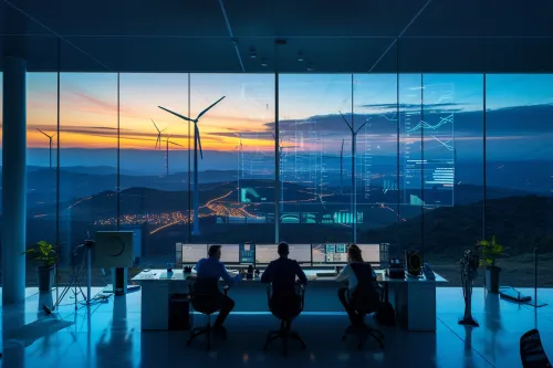 Scène futuriste symbolisant la révolution technologique, optimisant les systèmes pour une efficacité énergétique accrue et durable.