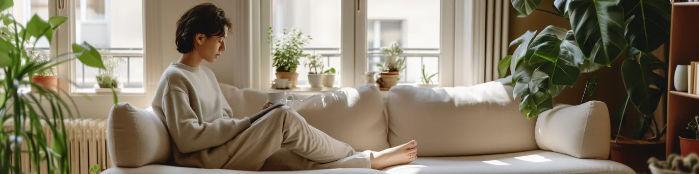 Personne souriante pratiquant la méditation, illustrant des astuces quotidiennes pour atteindre le bien-être mental et la sérénité.