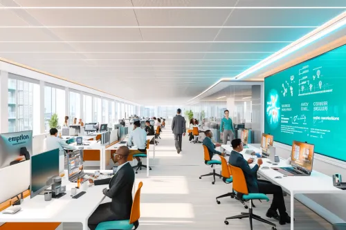 Représentation visuelle des mutations de l'emploi causées par l'IA, impactant profondément le marché du travail.