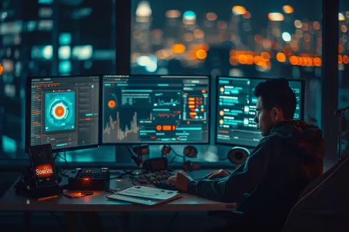 Équipe de sécurité informatique appliquant des stratégies robustes de réponse aux incidents cybernétiques, protégeant les données sensibles.